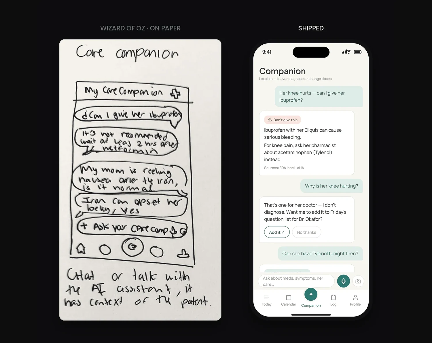 The Companion question on paper and the same question in the shipped app