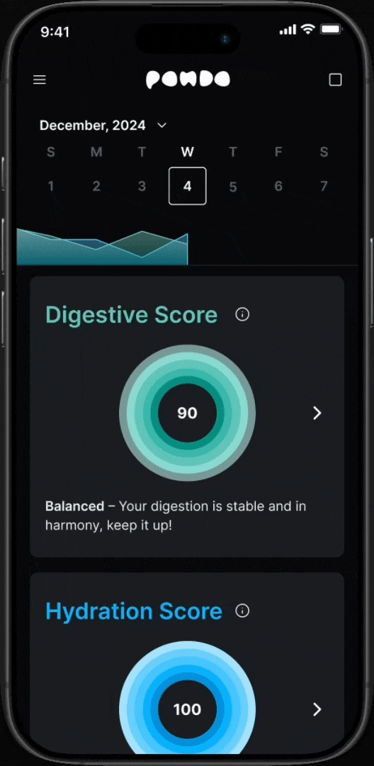Pondo home screen animation showing daily health scores